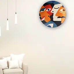 THE QUIRKY HOME Blue & Beige Colorful Faces Printed Ceramic Wall Plates-image-35