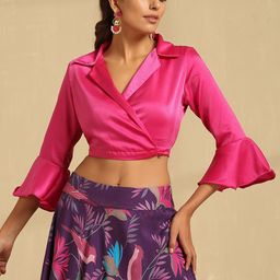 indy Raaga Bell Sleeve Sheer Wrap Crop Top-image-19