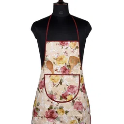 Kuber Industries Beige & Pink Printed Skin Friendly Aprons With Ties image 4