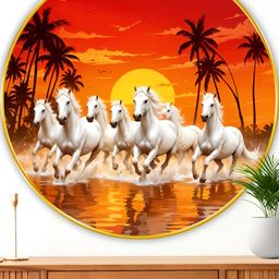 Myntra Elegant Homes Red & Yellow 7 Running Horses Birds And Animals Printed Wood Wall Art-14