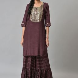 AURELIA Women Floral Embroidered Regular Thread Work Kurta with Sharara-image-29