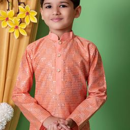 NFC CREATION Boys Embroidered Regular Sequinned Dupion Silk Kurta with Pyjamas image 2