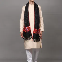 Exotic India Unisex Kinnauri Embroidered Border Wool Kullu Scarf-image-34