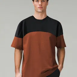 Moda Rapido Colourblocked Round Neck Relaxed Fit T-shirt-image-83