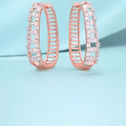 Yellow Chimes Rose Gold Plated AD Studded Contemporary Half Hoop Earrings-16