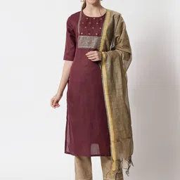 Women Woven Design Kurta with Trousers & Dupatta-40