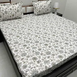 Pure Decor Villa White Floral 380 TC Pure Cotton King Bedsheet Set 2.73 m x 2.76 m-image-61
