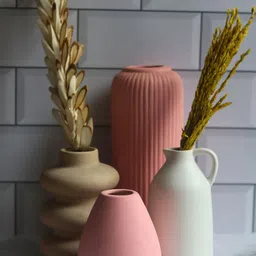 WEAVING HOMES Pink & White 4 Pieces Ceramic Neutral Vases-picture-47