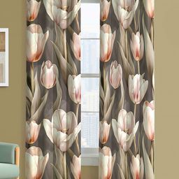 Steve & Anderson Bliss Peach And Grey 2 Pieces Floral Printed Long Door Curtains (9Feet)-image-5