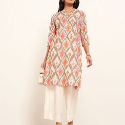 RANGMANCH BY PANTALOONS Ethnic Motifs Printed Mandarin Collar Pure Cotton Straight Kurtas-image-49