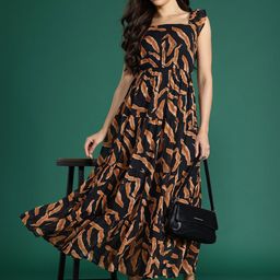 Deewa Animal Print Georgette Empire Maxi Dress-image-63