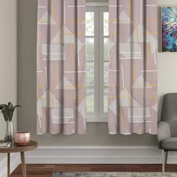 Aura Brown & Yellow 2 Pieces Geometric Printed Microfiber Sheer Window Curtains-picture-21