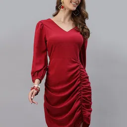 RAASSIO Women Crepe V-Neck Sheath Midi Dress-image-77