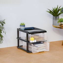 RUBOXA Transparent & Black 2-Layer Multi-Purpose Plastic Drawer Storage Organisers-33