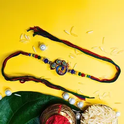 ORANGENYSHA Set Of 3 AD Studded & Beaded Cotton Thread Rakhis-13