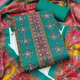 HERE&NOW Floral Printed Beads And Stones Unstitched Dress Material-image-85
