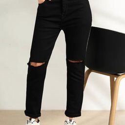 LINARIA Women Classic Tapered Fit Slash Knee Jeans-image-98