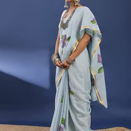 Taavi Floral Hand Block print Pure Cotton Block Print Saree image 5