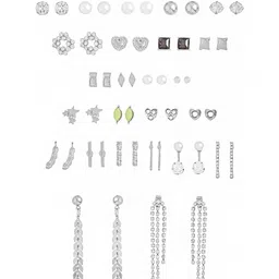 Yellow Chimes Set Of 30 Rhodium-Plated Stone Studded & Beaded Studs & Drop Earrings image 2
