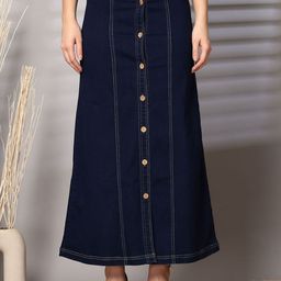 plusS Women Denim Straight Stretchable Midi Skirt-image-29