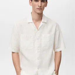 MANGO MAN Linen Textured Opaque Casual Shirt-image-77
