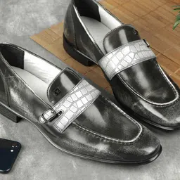 DAVINCHI Men Textured Leather Formal Monk Shoes With Buckle-image-24