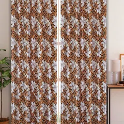 Aura Brown & White Set of 4 Floral Door Curtain-8