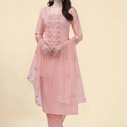 Trendmalls Women Floral Embroidered Regular Kurta with Trousers & With Dupatta-picture-43