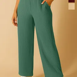Fabflee Women Pack Of 3 Wide Leg High-Rise Parallel Trousers-picture-49