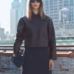 MANGO Faux Leather Buttoned Tailored Jacket-34