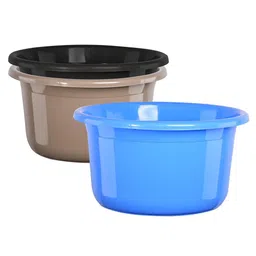 Kuber Industries Blue & Brown 3 Pieces Light Weight Bath Tubs-71