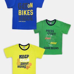 Here&Now X Game Begins Boys Pack of 3 Assorted Typography Printed T-shirts-17