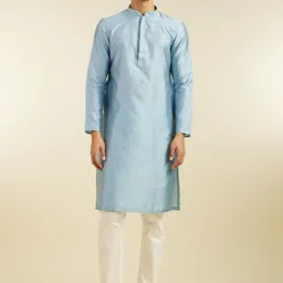 Diwas by Manyavar Geoemtric Woven Design Mandarin Collar Straight Kurta With Pyjamas-image-26