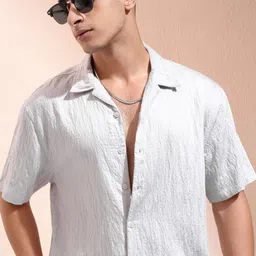 HIGHLANDER Men Cuban Collar Textured Solid Relaxed Fit Casual Shirt-image-39