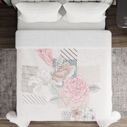 Aura Grey & Pink Floral Heavy Winter Double Bed Blanket-image-19