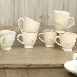 The Decor Lane White & Yellow 6 Pieces Printed Ceramic Cups 250ml-image-59