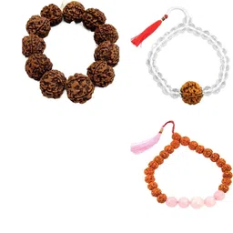 Divine souvenirs Unisex Set Of 3 Rudhraksha Beaded Elasticated Bracelet-27