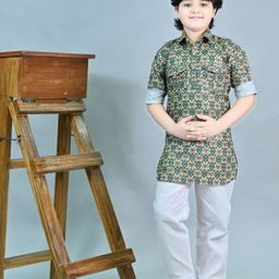 ahhaaaa Boys Floral Printed Regular Thread Work Kurta with Pyjamas-1