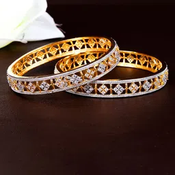 Zevarly Set Of 2 Gold-Plated CZ Studded Bangles-8