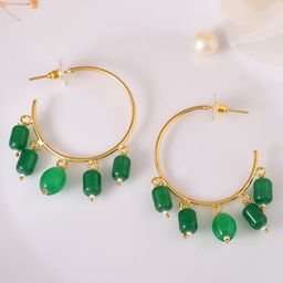 BAESD Gold-Plated Circular Artificial Beaded Half Hoop Earrings-10