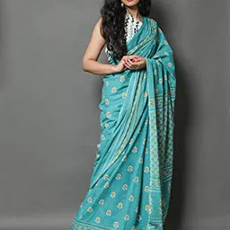 TROPWEAR Ethnic Motifs Pure Cotton Block Print Saree-56