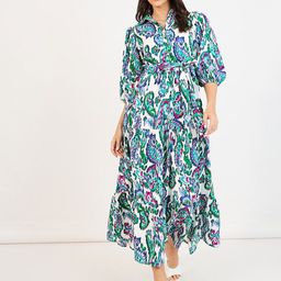Styli Women Paisley Print Shirt Collar Puff Sleeves Tiered Maxi Dress-image-53