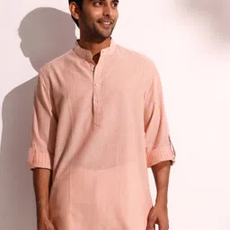 Fabindia Striped Band Collar Cotton Straight Kurta-46