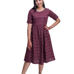 Vivika Women Abstract Printed Mirror Work A-Line Dress-image-23