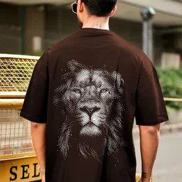 THE BEETEL HOUSE Men Graphic Printed Half Sleeve Round Neck Oversized Cotton Tshirt-image-4