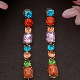 Niscka Gold-Plated Artificial Stones Studded Geometric Shaped Drop Earrings-10