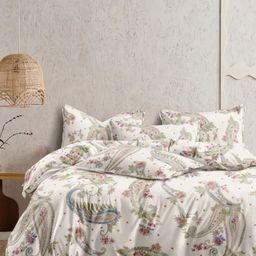Myntra Elegant Homes White & Green Floral 350 TC King Bedsheet with 2 Pillow Covers-image-18