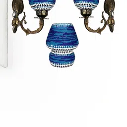 Somil Indore Mosaic Decorative Lamp Combo of Matching Wall Lamp & Table Lamp, Multi Compatible with LED, Size: 14 X 14 X 18 Cm, Pack of 3.-image-87