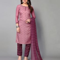 Unstitched Cotton Blend Salwar Suit Material Polka Print, Printed, Geometric Print-image-18