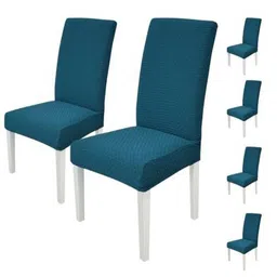 HOUSE OF QUIRK 6-Pcs Teal-Blue Textured Dining Chair Covers-picture-5